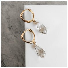 Серьги пусеты Queen Fair, стекло, размер/диаметр 40 мм, серый, золотой