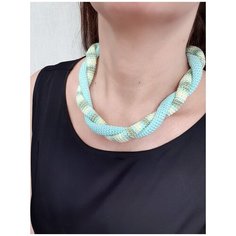 Колье, длина 47 см, хаки, бирюзовый
