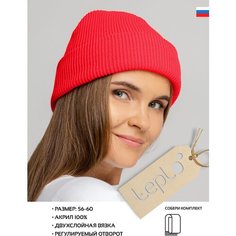 Шапка бини teplo, размер One Size, красный, розовый Тепло