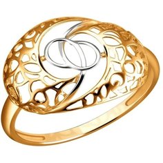 Кольцо Эстет, красное золото, 585 проба, родирование, размер 17.5, золотой