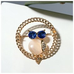 Брошь Queen Fair Совы, искусственный камень, стразы, синий, мультиколор