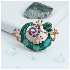 Брошь Queen Fair, стекло, эмаль, искусственный камень, стразы, мультиколор, зеленый