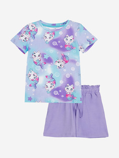 Комплект Playtoday для девочки: футболка, шорты, Фиолетовый