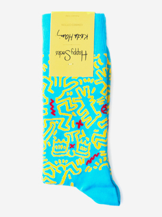 Носки с рисунками Happy Socks - Keith Haring All Over Sock Blue, Зеленый
