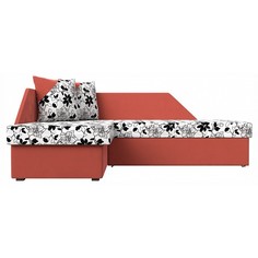 Диван-кровать Лига диванов Андора, коралловый/серый с рисунком Цветы