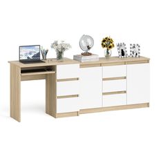 Тумба-комод МК1200 и компьютерный стол МС-6Пр сонома/белый, 210х50х77 см СВК