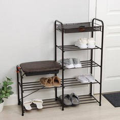 Подставка для обуви с сиденьем и ящиком, 5 ярусов, 88,4x29,8x94,5 см, цвет медный антик No Brand