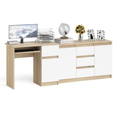 Тумба-комод СВК Мори МК1200 стол МС-1Прсонома/белый, 210х50х77 см