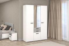 Шкаф распашной Ева 150х52х220, Белый Текстурный/Бетонный Камень No Brand