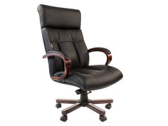 Кресло руководителя ТАЙПИТ-МК CHAIRMAN 421 Черный, кожа / Коричневый, дерево