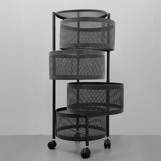 Этажерка с поворотными ящиками круглая Baizheng BZ-RQ002 черная, 4 секции