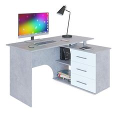 Компьютерный стол КСТ-09, 1350 х 935 х 744 мм, бетон / белый No Brand