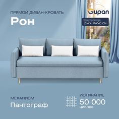Диван прямой Gupan Рон Велюр Amigo Blue голубой раскладной пантограф