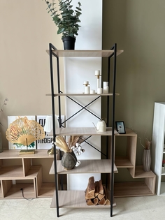 Стеллаж GRETTE RH5-01 в стиле Loft 195x79x36, 5 полок, ясень светлый шимо