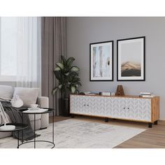 Тумба для ТВ HYGGE Зигзаг 1844х451х530 Дуб/Белый No Brand