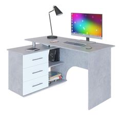Компьютерный стол КСТ-09, 1350 х 935 х 744 мм, бетон / белый No Brand