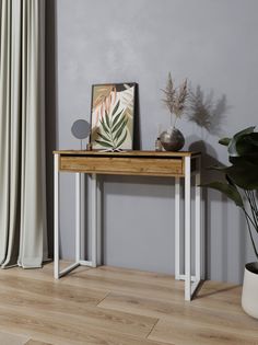 Туалетный столик консоль белый/дуб вотан KM Loft