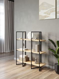 Стеллаж Дивульгато черный/сонома KM Loft
