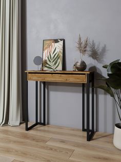 Туалетный столик консоль черный/дуб вотан KM Loft