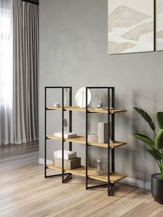 Стеллаж Дивульгато черный/дуб вотан KM Loft