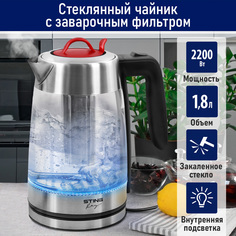 Чайник электрический STINGRAY ST-KT3006A 1.8 л красный, прозрачный, серебристый, черный