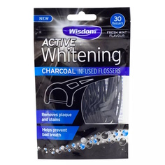 Зубочистка с зубной нитью Wisdom Active Whitening Charcoal, 30 шт