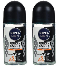 Дезодорант шариковый NIVEA men черное и белое невидимый extra 50мл 2шт