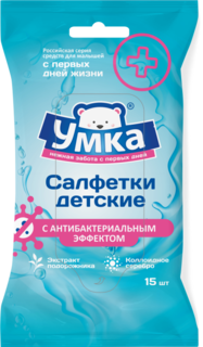 Влажные салфетки детские Умка с антибактериальным эффектом 15 шт