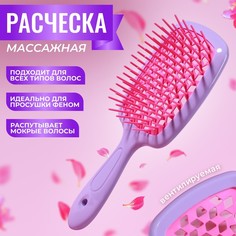 Расческа массажная, широкая, вентилируемая, 8,5 x 20,5 см, PVC коробка, цвет сиреневый/роз Queen Fair