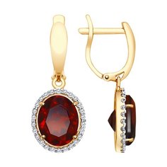 Серьги подвески из желтого золота SOKOLOV 725275, гранат/фианит