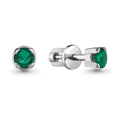 Серьги пусеты из серебра Aquamarine 42891Г_925_р, изумруд искусственный