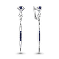 Серьги подвески из серебра с фианитом/сапфиром искусственным Aquamarine 48513АБ_925_р