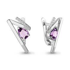 Серьги из серебра с аметистом\фианитом Aquamarine 4768704А_925_р