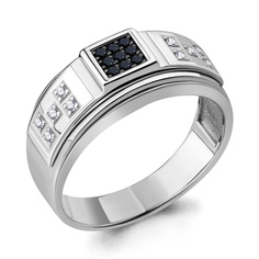 Кольцо печатка из серебра р. 21,5 Aquamarine 62066Ч, кристалл ювелирный/фианит