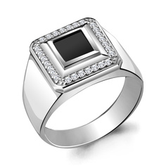 Кольцо печатка из серебра р. 20 Aquamarine 62125Ч, фианит