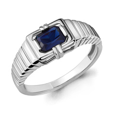 Кольцо печатка из серебра р. 20 Aquamarine 68433Н, сапфир искусственный