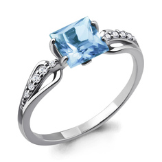 Кольцо из серебра р. 16,5 Aquamarine 6524105А, топаз/фианит