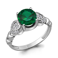 Кольцо из серебра р. 19 Aquamarine 63896Г, фианит/изумруд искусственный