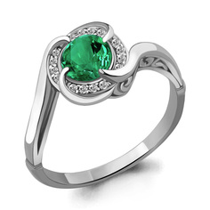 Кольцо из серебра с изумрудом искусственным/фианитом р.18 Aquamarine 63984Г