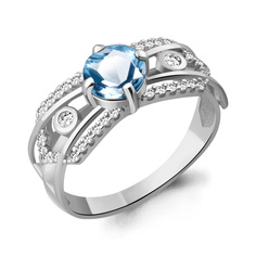 Кольцо из серебра р. 17,5 Aquamarine 6557005А, топаз/фианит