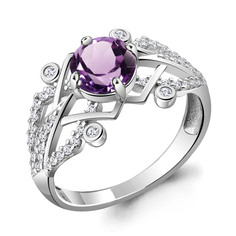 Кольцо из серебра с аметистом/фианитом р.17 Aquamarine 6557304А