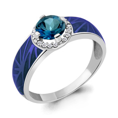 Кольцо из серебра с топазом/фианитом/эмалью р.17,5 Aquamarine 6565008А