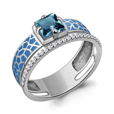 Кольцо из серебра р. 17,5 Aquamarine 6565708А, топаз/фианит/эмаль