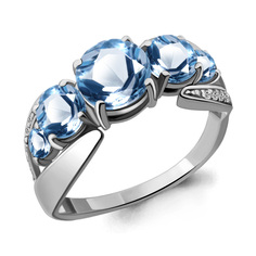 Кольцо из серебра с топазом/фианитом р.18 Aquamarine 6592605А