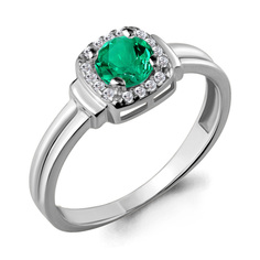 Кольцо из серебра с фианитом/изумрудом искусственным р.17 Aquamarine 66567Г
