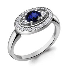 Кольцо из серебра р. 18,5 Aquamarine 68747АБ, сапфир искусственный/фианит