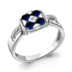 Кольцо из серебра с фианитом/сапфиром искусственным р.16,5 Aquamarine 68823АБ