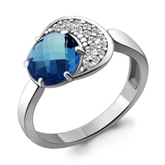 Кольцо из серебра р. 17 Aquamarine 6921393А, топаз искусственный/фианит