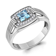 Кольцо печатка из серебра р. 19,5 Aquamarine 6973205А, топаз/фианит
