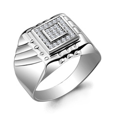 Кольцо печатка из серебра р. 21,5 Aquamarine 62089А, фианит
